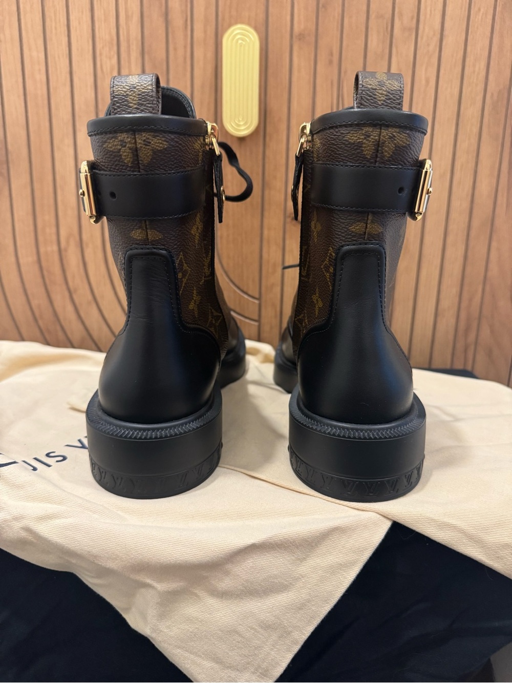 Louis Vuitton Black & Brown Monogram Lace-Up Combat Boots - Women's - Picture 4 of 12